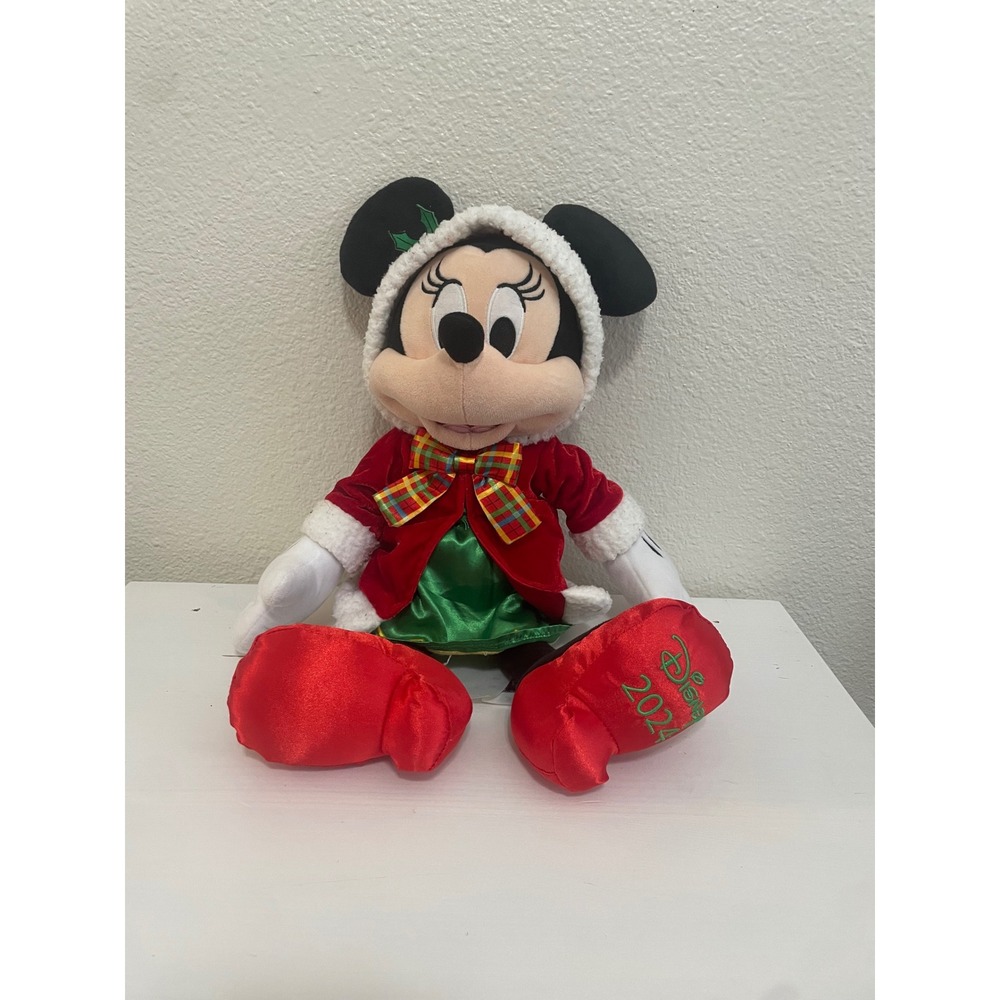 Disney Minnie Mouse Plush Kids 15in Red Green Excellent 2024 Holiday Christmas